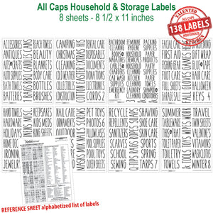 All Caps Household & Storage Label Set, 138 Black Labels