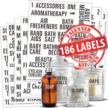 Load image into Gallery viewer, Bold All Caps Bathroom, Beauty &amp; Makeup Label Set, 186 Black Labels