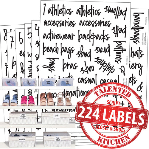 Script Closet, Shoes & Sports Label Set, 224 Black Labels