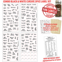 Load image into Gallery viewer, Cursive Spice Label Combo Set, 300 Black &amp; White Labels