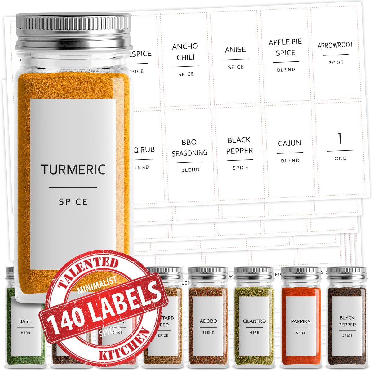 Minimalist Spice Labels, 140 Gold Labels – Talented Kitchen