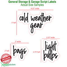 Load image into Gallery viewer, Storage &amp; Garage Label Set, 136 Script Black Labels