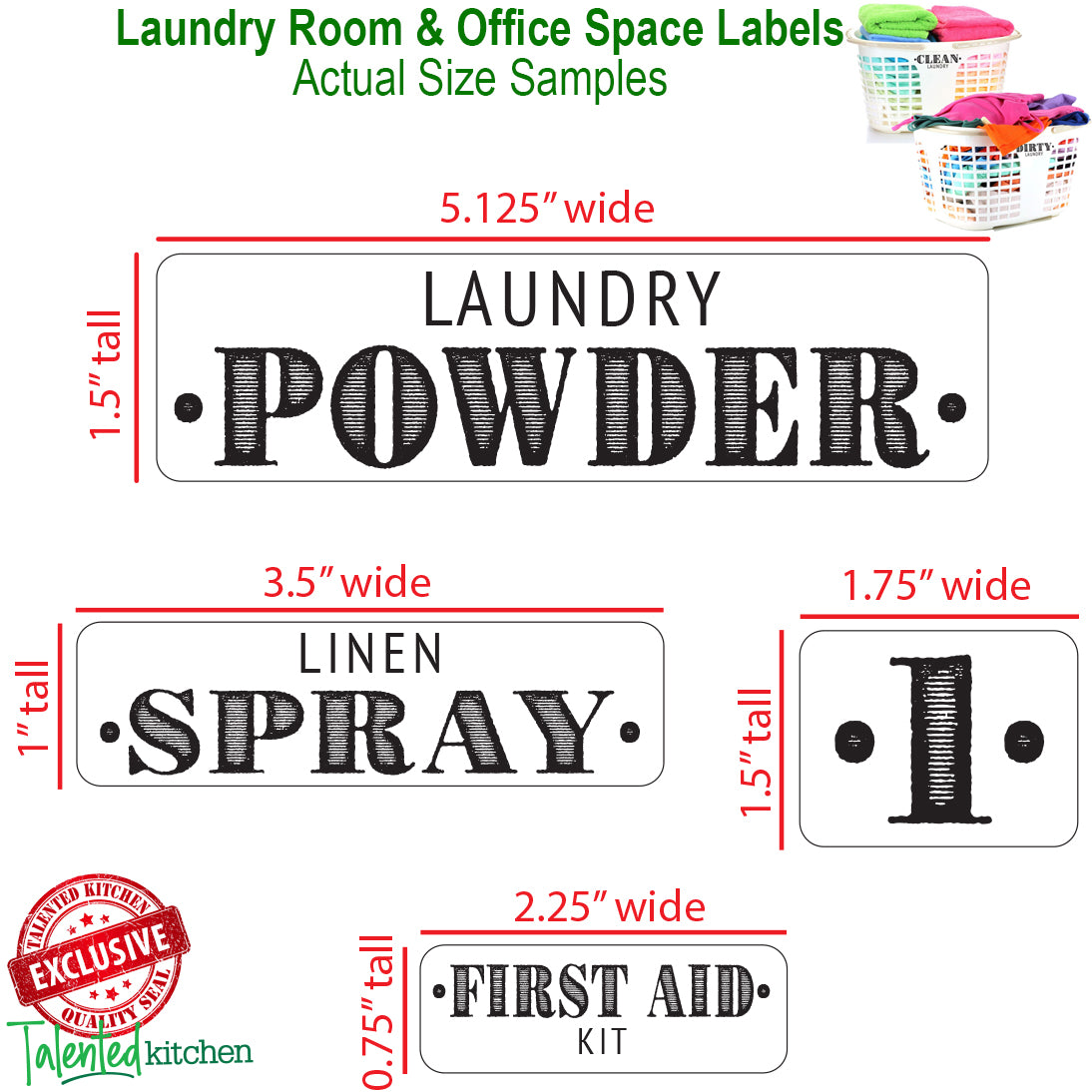 Talented Kitchen 138 Farmhouse Laundry Labels for Jars, Containers -  Preprinted Bold All-Caps Household Stickers for Linen Closet, Bathroom,  Home