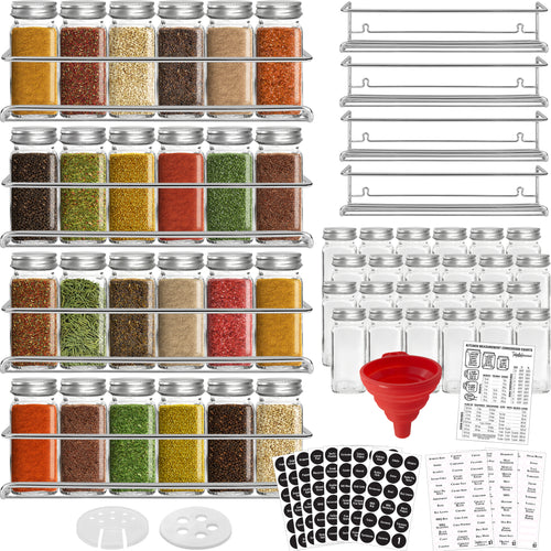 Stainless Steel Spice Racks with 24 Spice Glass Jars