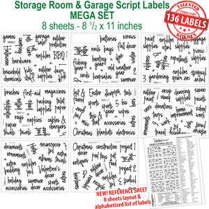 Storage & Garage Label Set, 136 Script Black Labels