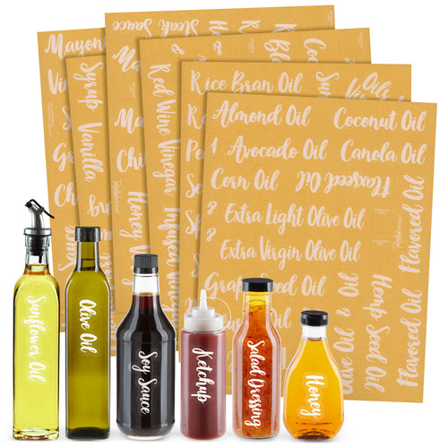 132 Oils, Vinegars & Condiments, White Cursive Labels