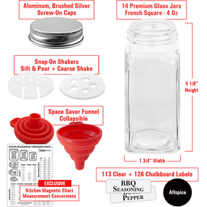 AllSpice 4 Glass Spice Jars 4 fluid ounces- 18 Pack 18 4oz Jars