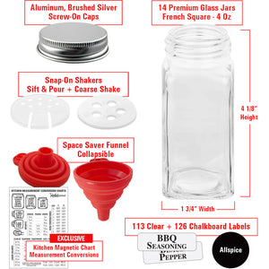 Spice Jars - 4 oz Clear Glass Jar With Sift/Pour Cap - 12 Pack