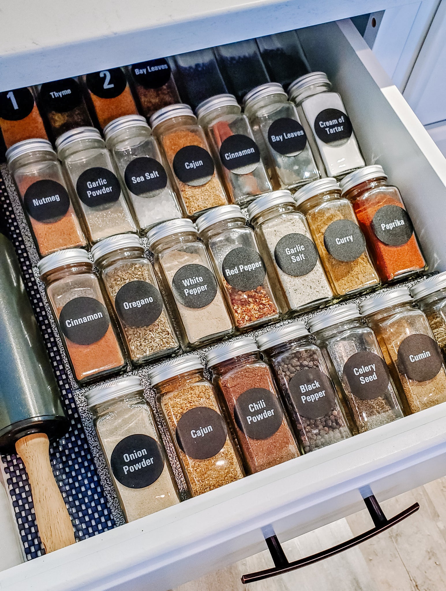 Talented Kitchen 2 Spice Drawer Organizer with Jars and Labels Set