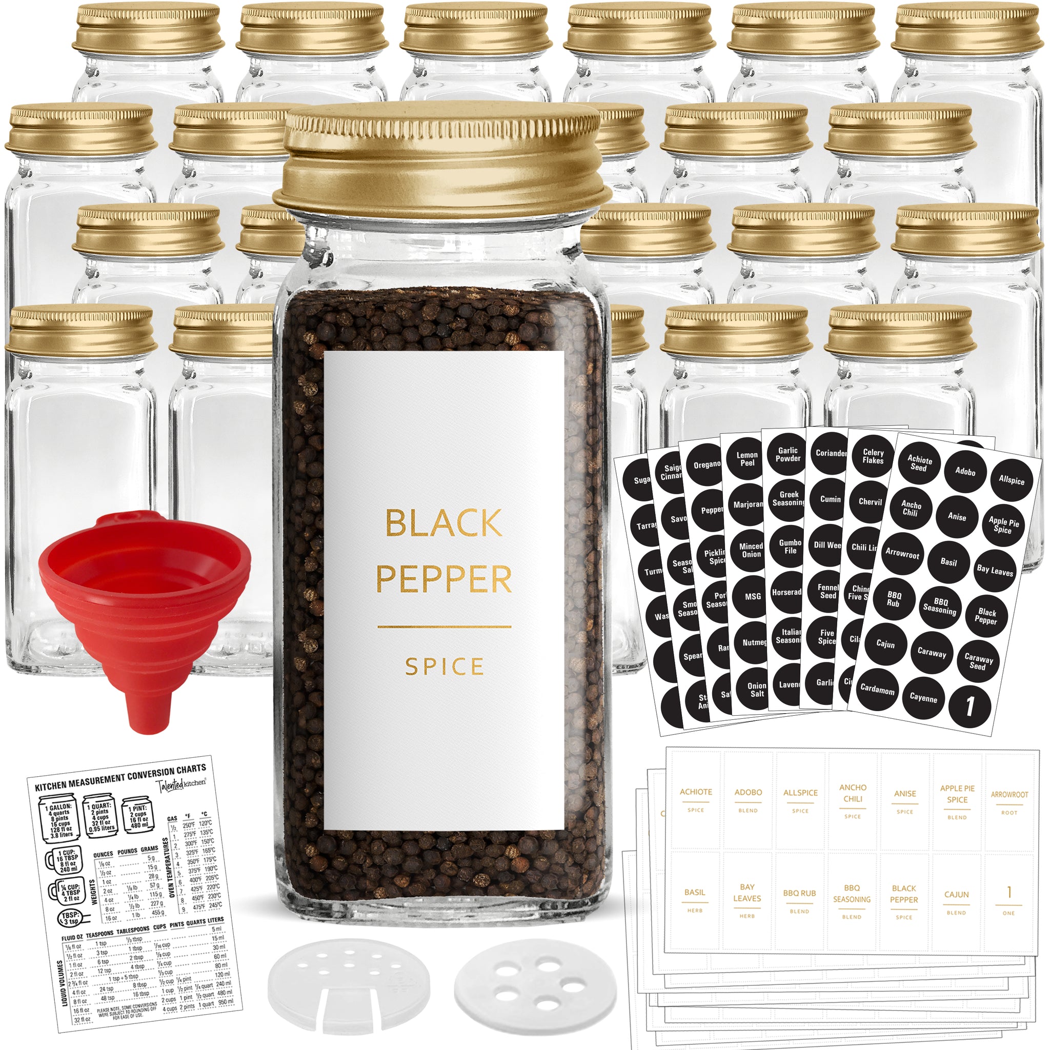 Spice Glass Jars Kit in Gold, 2 Different Sizes Available – Talented Kitchen