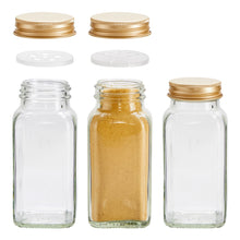 Load image into Gallery viewer, Talented Kitchen 24 Pack Glass Spice Jars with Shaker Lids 6oz, 328 Preprinted Labels, Gold Caps