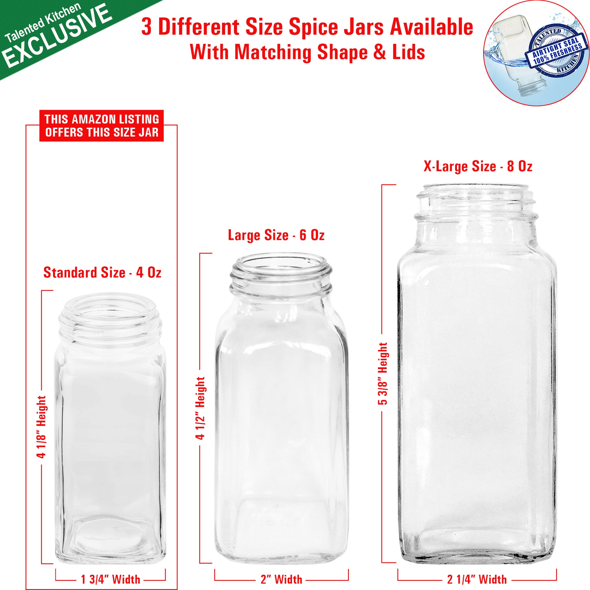 Spice Glass Jars Kit, 3 Different Sizes Available – Talented Kitchen