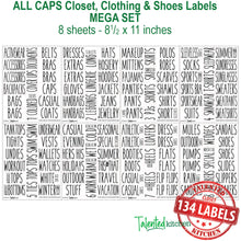 Load image into Gallery viewer, All Caps Closet &amp; Shoe Label Set, 134 Black Labels