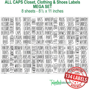 All Caps Closet & Shoe Label Set, 134 Black Labels