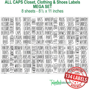 All Caps Closet & Shoe Label Set, 134 Black Labels