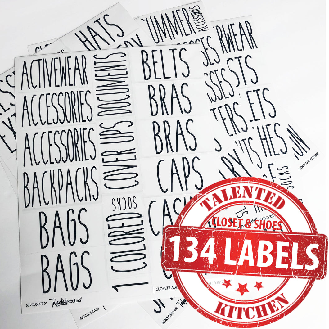 All Caps Closet & Shoe Label Set, 134 Black Labels