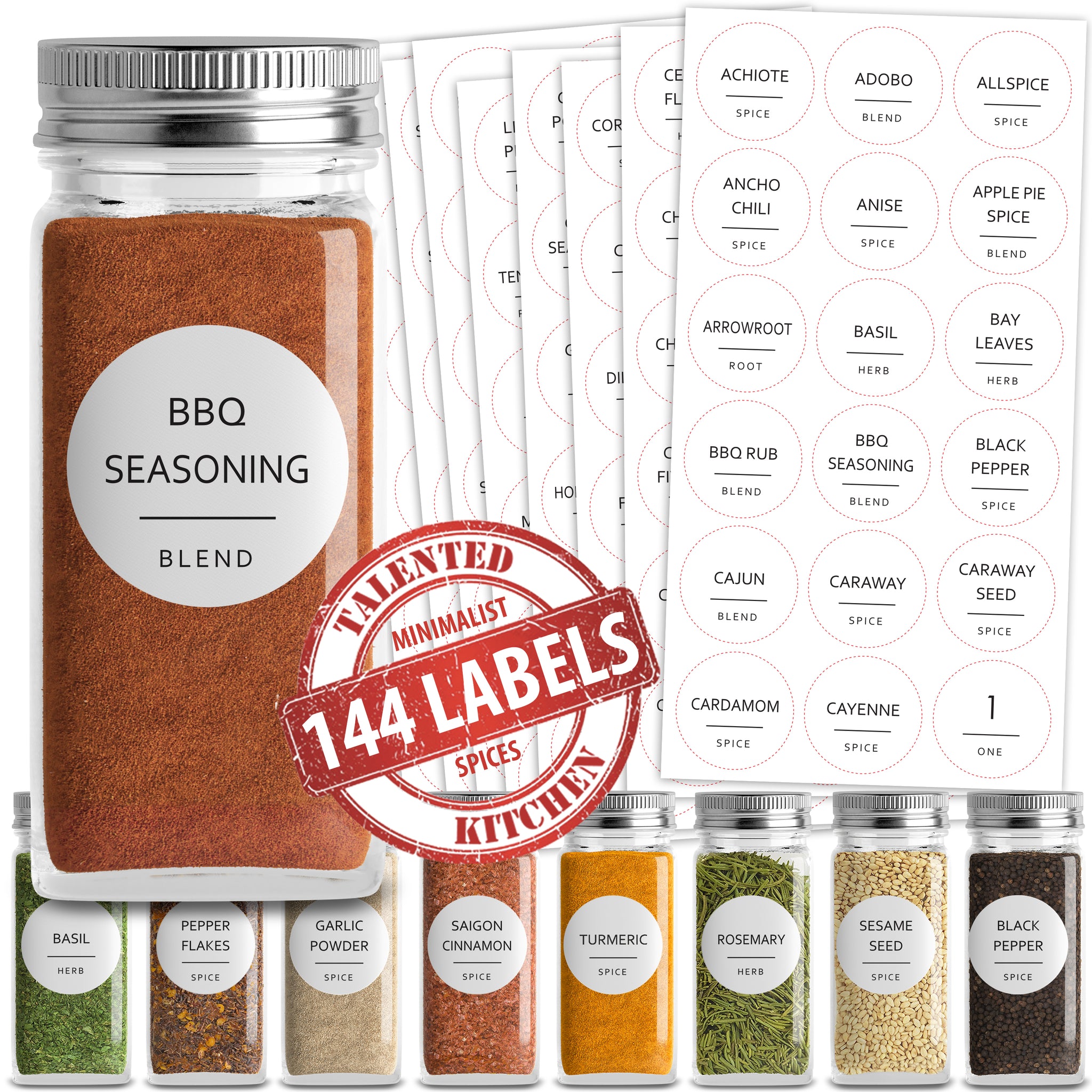 Talented Kitchen 140 Spice Labels Stickers, Preprinted White
