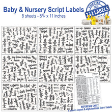 Load image into Gallery viewer, Script Baby &amp; Nursery Labels Set, 232 Black Labels