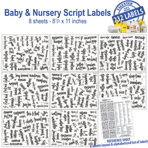Script Baby & Nursery Labels Set, 232 Black Labels