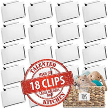 Load image into Gallery viewer, Talented Kitchen 18 Pack White Label Holders, Removable Metal Bin Clips for Pantry Baskets and Storage Bins (3.5x2.5 In)