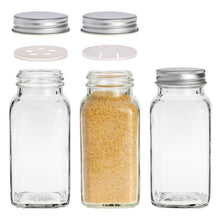 Load image into Gallery viewer, Talented Kitchen 24 Glass 6 oz Spice Jars with Lids and Labels, Large Glass Spice Jars with Shaker Lids, Sift/Pour, Course Shakers, Clear and Chalkboard Style Stickers