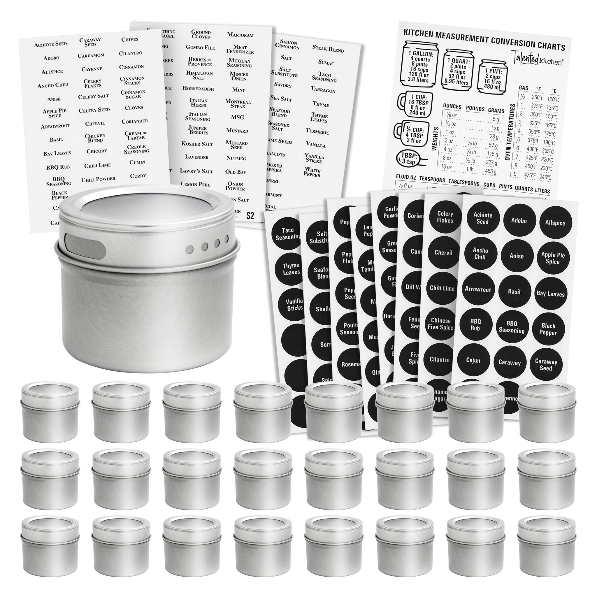 Talented Kitchen 14 Pack Glass Spice Jars with 269 Spice Labels