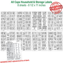 Load image into Gallery viewer, All Caps Household &amp; Storage Label Set, 138 Black Labels