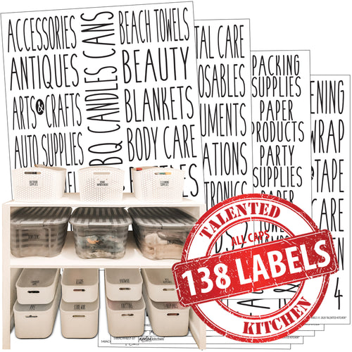 All Caps Household & Storage Label Set, 138 Black Labels