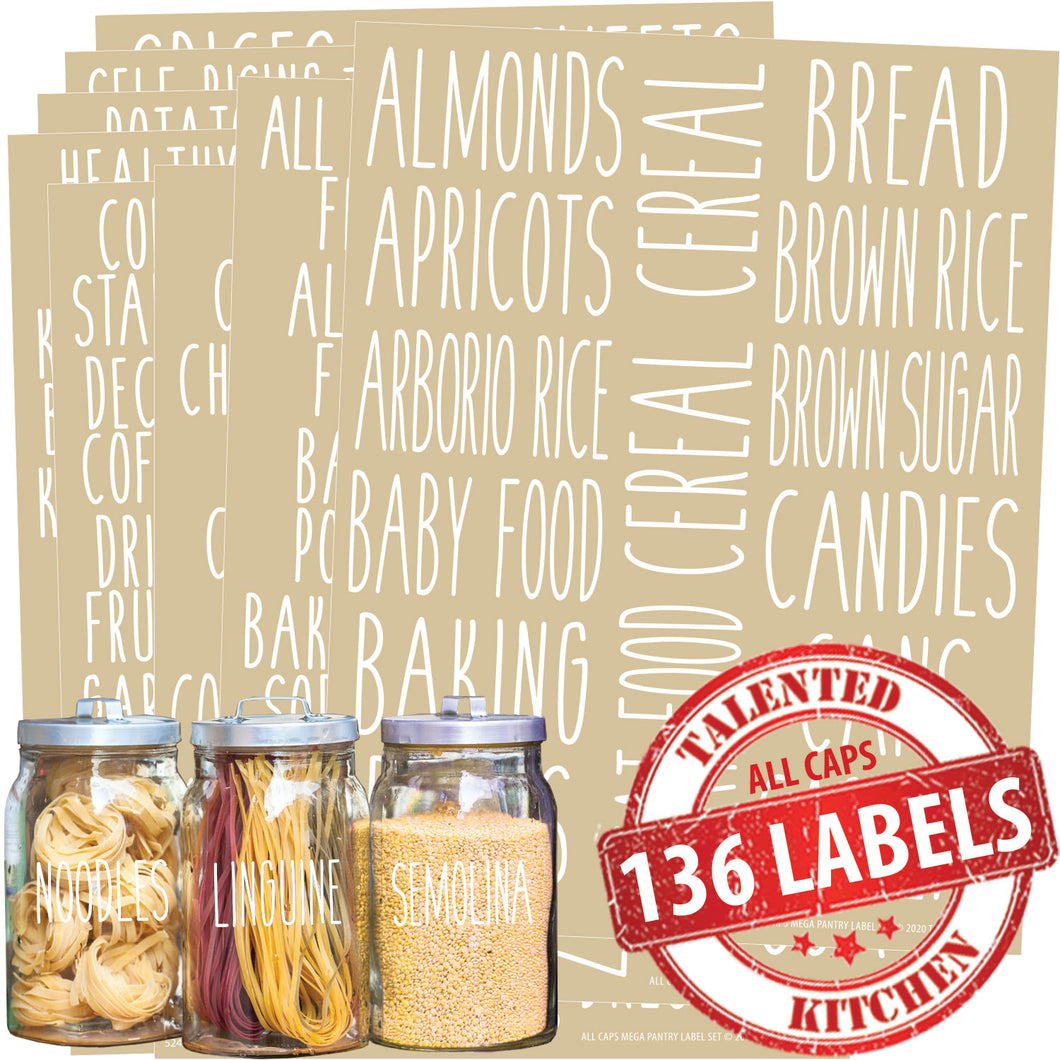 All Caps Mega Pantry Labels, 136 White Labels