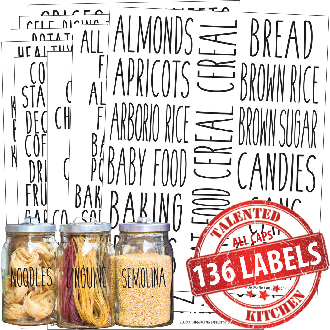 All Caps Mega Pantry Labels, 136 Black Labels