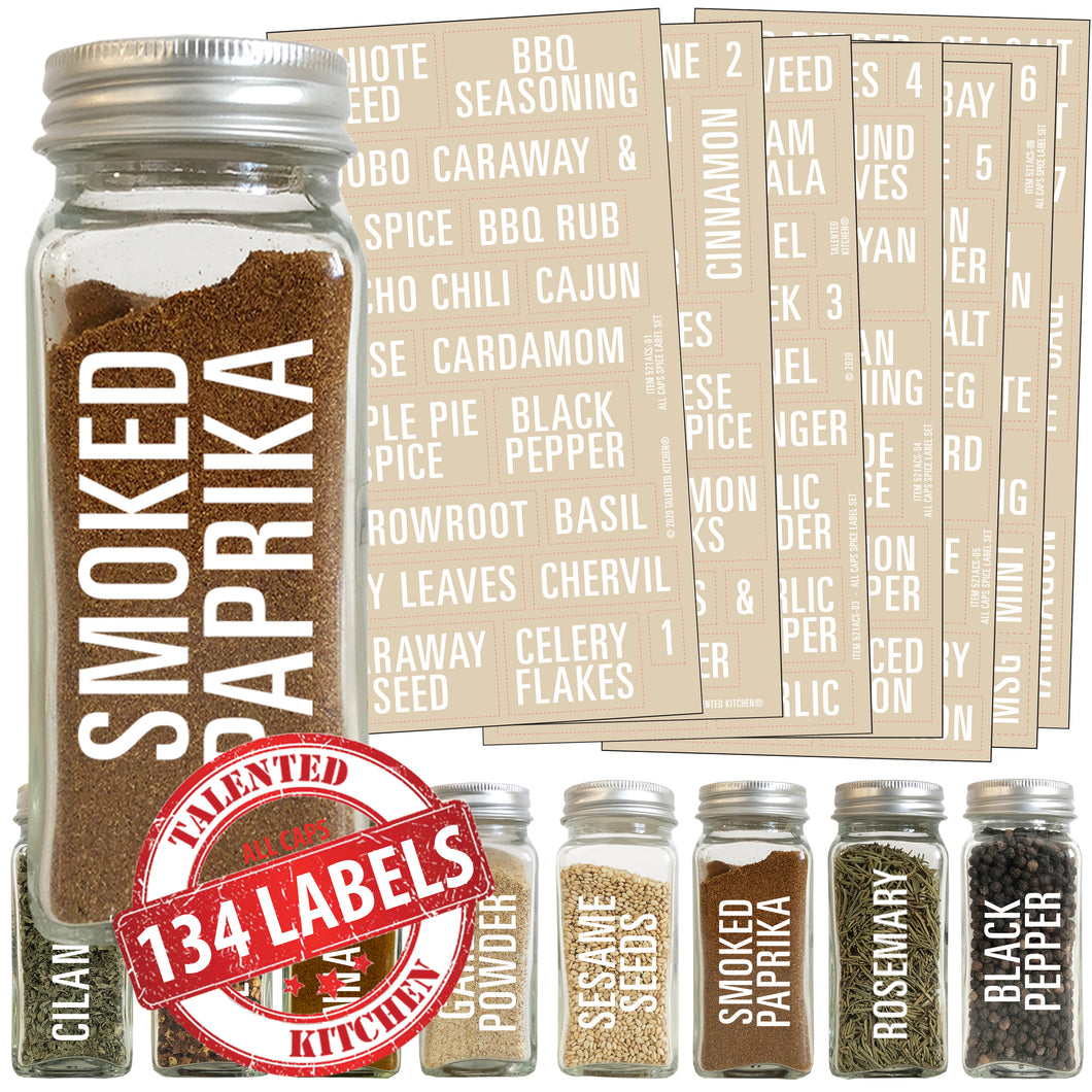 All Caps Spice Label Set, 134 White Labels