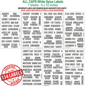 All Caps Spice Label Set, 134 White Labels
