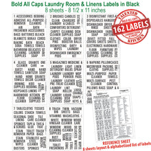 Load image into Gallery viewer, Bold All Caps Laundry Room, Linen Closet &amp; Cleaning Supplies Labels Set, 162 Black Labels