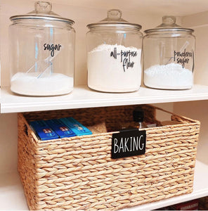 8 Black Clip Label Holders w/40 Pantry Labels for Bins Baskets or Boxes (BLACK CLIPS / WHITE LABELS)