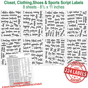 Script Closet, Shoes & Sports Label Set, 224 Black Labels