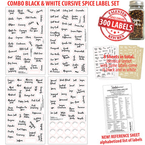 Cursive Spice Label Combo Set, 300 Black & White Labels