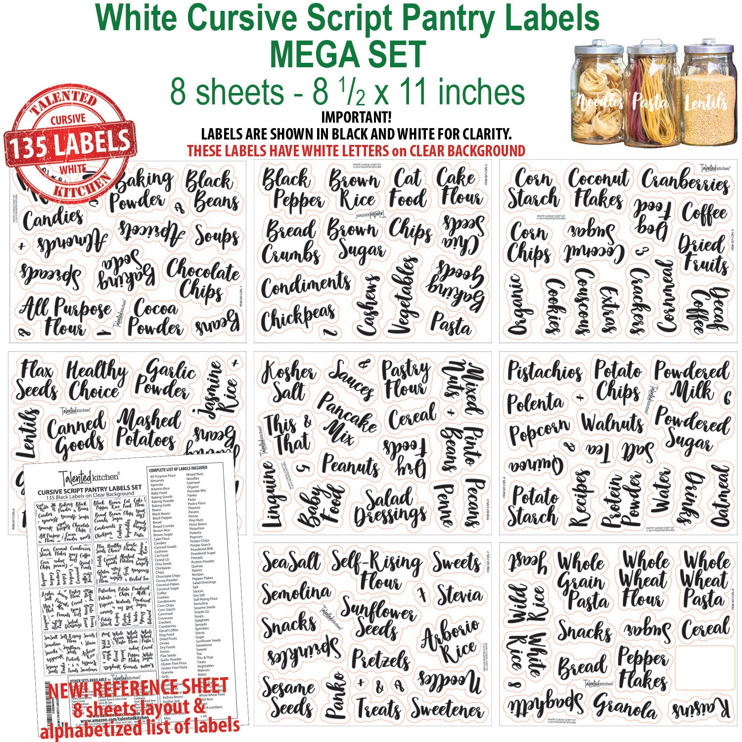 Cursive Spice Label Combo Set, 300 Black & White Labels – Talented Kitchen