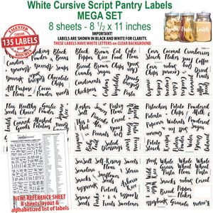 Cursive Pantry Label Set, 135 White Labels