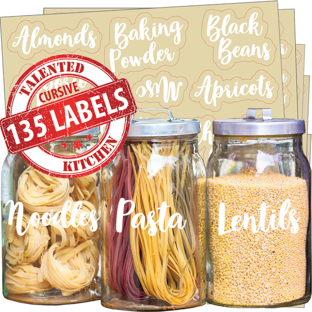 Cursive Pantry Label Set, 135 White Labels