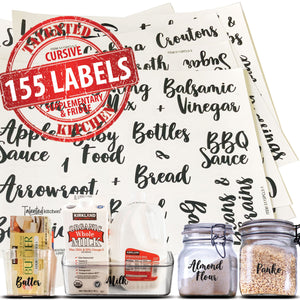 Complementary Cursive Pantry Label Set, 155 Black Labels