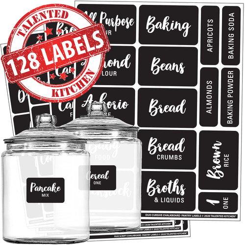 Cursive Chalkboard Pantry Label Set, 128 Black Labels