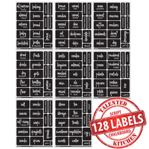 Script Chalkboard Pantry Label Set, 128 Black Labels