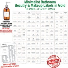 Load image into Gallery viewer, Minimalist Bathroom, Beauty &amp; Makeup Label Set, 174 Gold Labels