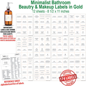 Minimalist Bathroom, Beauty & Makeup Label Set, 174 Gold Labels