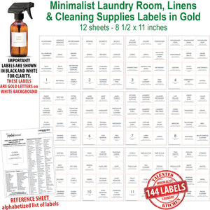 Minimalist Laundry Room Label Set, 144 Gold Labels