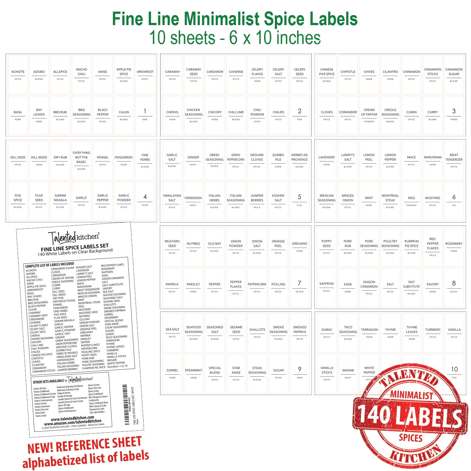Minimalist Spice Labels, 140 Labels – Talented Kitchen