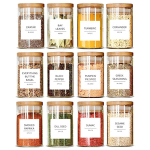 Glass Spice Jars with Label and Organizer - Minimalist Collection - Clear  Empty 4 oz Spice Jars with Labels, Spice Seasoning Containers Jars with