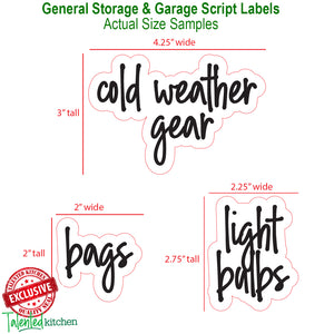 Storage & Garage Label Set, 136 Script Black Labels