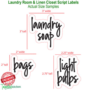 Script Laundry Room Label Set, 141 Black Labels