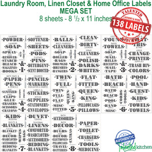 Farmhouse Laundry Room Label Set, 138 Black Labels